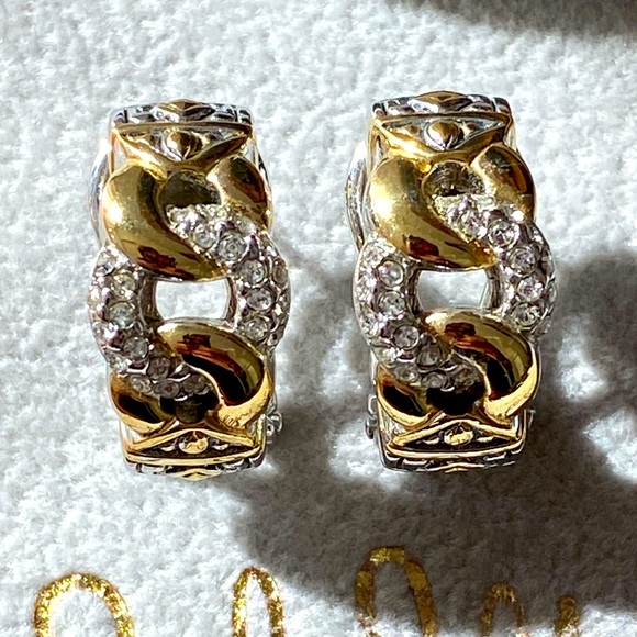 John Medeiros Jewelry - Antiqua Three Circle Pave Post Clip Earrings, rhodium and gold by John Medeiros